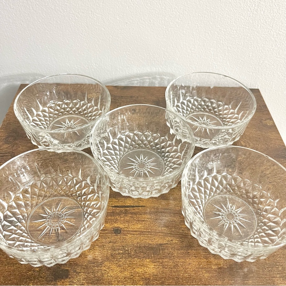 Vintage Arcoroc France Cut Glass Bowls Diamont Set of 5 Read Notes